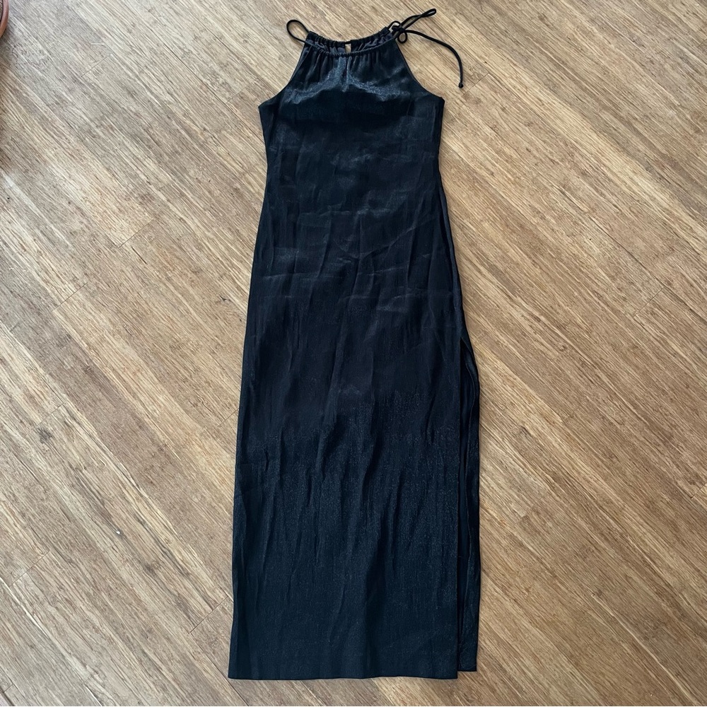 Vintage 90s Y2K Algo Petite Black Formal Dress with slit, Sz 4